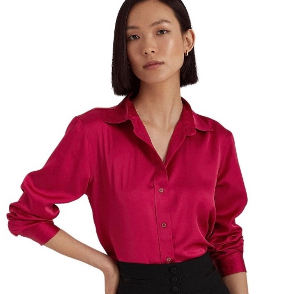 NEW! Lauren by Ralph Lauren XL Satin Charmeuse Blouse